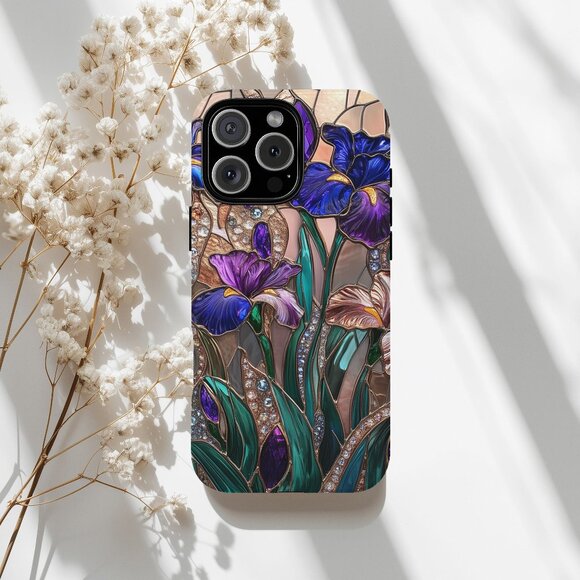 Floral IStained Glass Luxe IPhone 16,15,14,13 (Pro Max,Pro,Plus) Phone Case - Picture 1 of 6